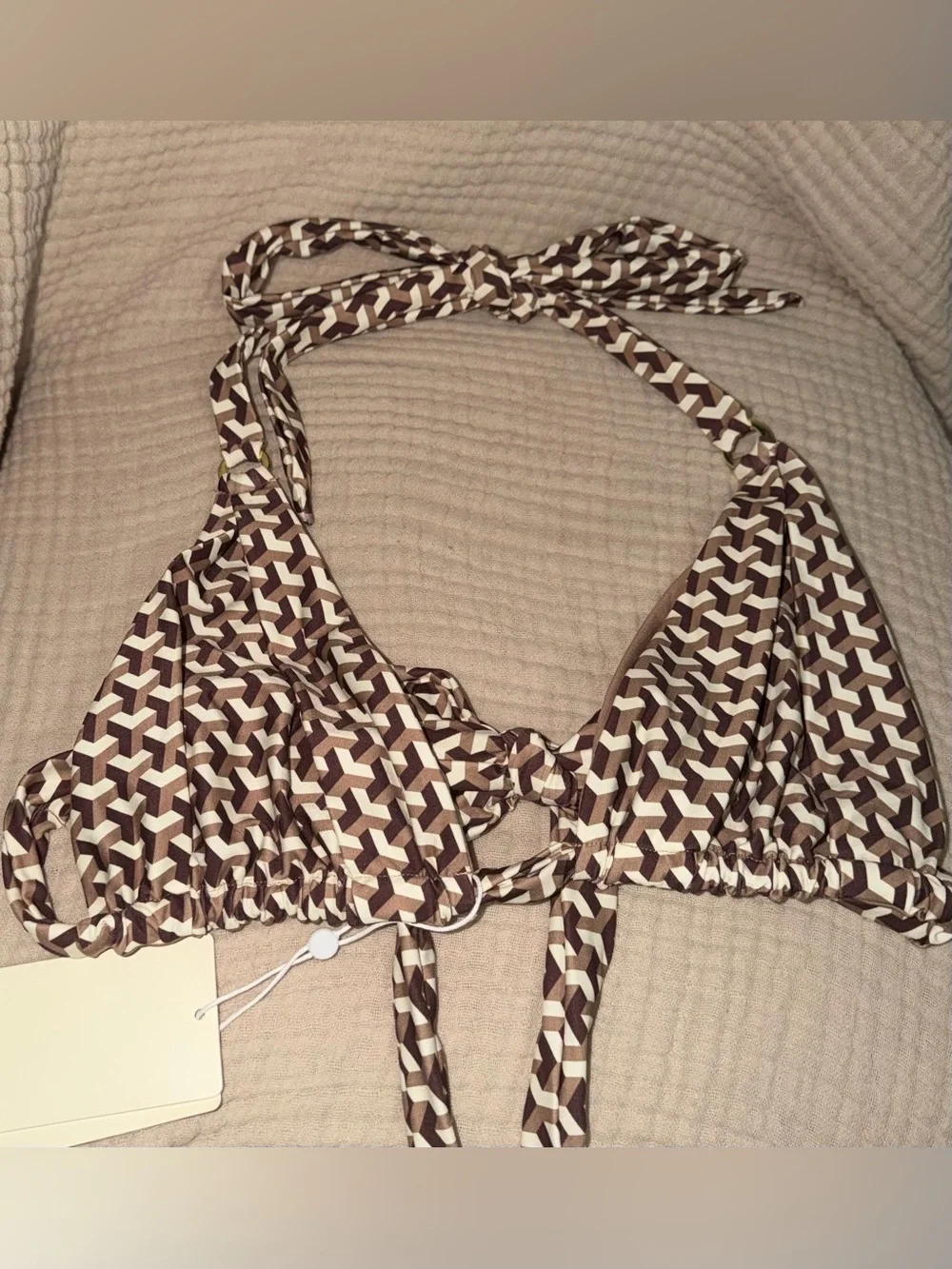 MONDAY Swimwear Morocco Top In Husk Geo Size VV 14/16 Swimsuit Top Swim Top